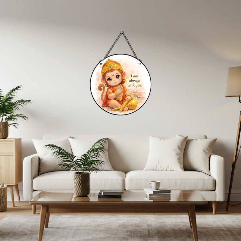 Cute Bajrangbali Hanuman Ji Wall Hanging Decoration Inspirational 'I Am Always with You', Religious Theme Home Decor Motivational Religious Wall Art for Pooja Room and Nursery